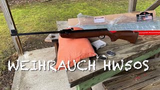 Weihrauch HW50S 177 break barrel target rifle with the rekord trigger unboxing and first shots [upl. by Oiramrej241]