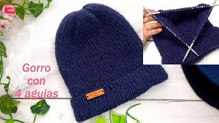 Gorro tejido con 4 agujas FACIL [upl. by Ilesara]