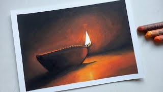 Oil Pastel Drawing for Beginners  CANDLE DRAWING  DIYA DRAWING [upl. by Valeta]