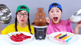 Chocolate Fondue Challenge DONA Mukbang [upl. by Iasi]