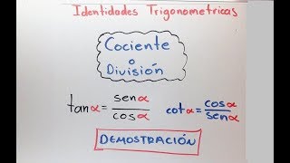 Identidades Trigonométricas de COCIENTE o DIVISION Definicion [upl. by Inavoig189]