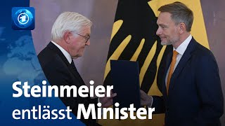 AmpelAus Steinmeier dankt FDPMinistern – und entlässt sie [upl. by Elazaro]