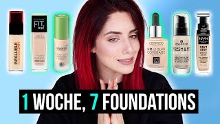 Ich teste 7 Tage JEDEN TAG eine DROGERIE Foundation XXL Foundation vergleich [upl. by Un565]