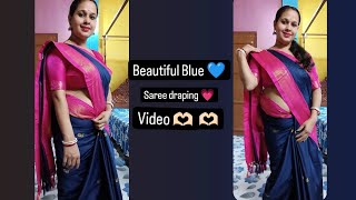 Beautiful Blue 💙 saree draping pora video 💗Blue amp pink saree saree draping pora video [upl. by Lash]