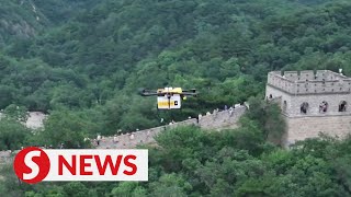 Great Wall scenic area introduces food and essentials delivery service by drone [upl. by Ybloc]