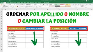 Como ORDENAR POR APELLIDO O NOMBRE O CAMBIAR LA POSICIÓN DE LOS DATOS en Excel [upl. by Louie455]