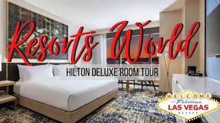 Resorts World Room Tour  Hilton Las Vegas Deluxe King Strip View Room [upl. by Eolcin]