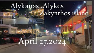 Alykanas Alykes Zakynthos island at night time  April 272024  Road tour [upl. by Jona]