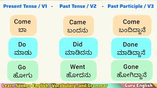 Verbs  ಕ್ರಿಯಾ ಪದಗಳು  v1 v2 v3 Present Tense  Past Tense  Past Participle  Grammar Vocabulary [upl. by Petracca]