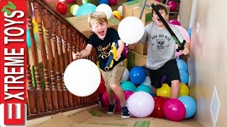 Moving Day Madness Cardboard Box Balloon Slide Nerf Blast [upl. by Wickner214]