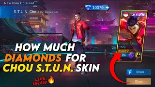 HOW MUCH DIAMONDS FOR CHOU STUN SKIN MOBILE LEGENDS  LIVE DRAW PROOF 😍 [upl. by Huberto]