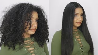 How To Go From Curly To Frizz Free Straight Hair Tutorial  Natural Hair Straightening Routine [upl. by Sarette801]