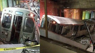 Subway train derailment at Chicago airport station injures 30 Boston train derails  Compilation [upl. by Cresa577]