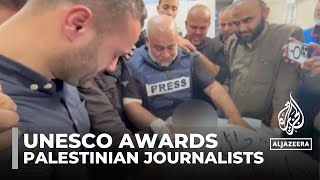 Palestinian journalists recognized UNESCO awards prize to those covering Gaza war [upl. by Eirelav]