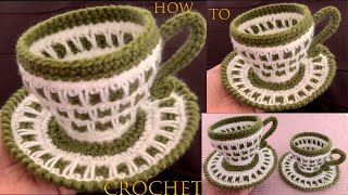 Como tejer a Crochet tazas de chocolate té café tejidas con ganchillo Punto fácil de dos colores [upl. by Ilrak]