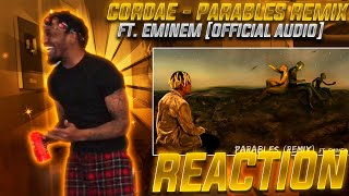 EMINEM STILL BEING EMINEM  Cordae  Parables Remix FT Eminem REACTION [upl. by Tarra315]