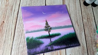 Purple sky landscape painting  easy acrylic painting for beginners ✨️ [upl. by Sharp]