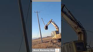 The Process Of Placing A Wire On A Pole From A Crane [upl. by Maisey]