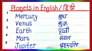 Planets Name in Hindi and English Graho ke naam Hindi mein  Planets nameग्रहों के नाम [upl. by Yentuoc716]