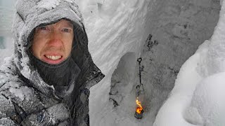 Survival Camping in 12 ft 4 m of Snow During a Blizzard [upl. by Sorensen]