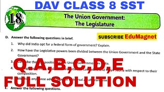 dav class 8 sst chapter 18 question answer the union government the legislative solution EDUMAGNET [upl. by Ayomat]