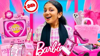 24 Hours Using BARBIE 💗🛍️🦩👛💃Things  Challenge  Minshas world [upl. by Darbee]