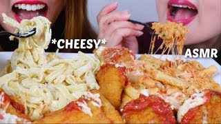 ASMR CHEESY FETTUCCINE ALFREDO amp FIVE CHEESE ZITI Olive Garden 파스타 리얼사운드 먹방  KimampLiz ASMR [upl. by Adnawt]