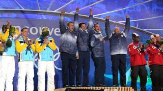 Olympics  USA 4 Man Bobsled Gold Medal Ceremony [upl. by Reffotsirhc]