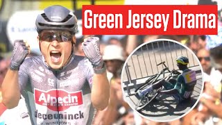 Biniam Girmay Crash Jasper Philipsen Win Causes Green Jersey Drama At Tour de France 2024 Stage 16 [upl. by Jon]