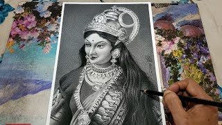 PART  2 How to draw maa durga face pencil sketch for beginners Navaratri special maa durga drawing [upl. by Mayeda903]