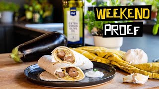 Wraps met lamsgehakt harissa en aubergine  Weekendproef [upl. by Aiam]