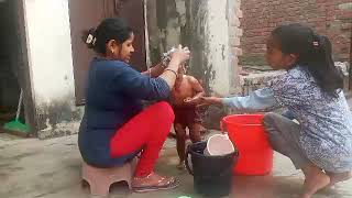 My baby bath video Indian style  Bathing at home [upl. by Esojnauj]