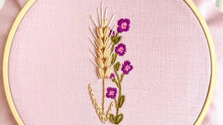 Simple hand Embroidery design Wheat and Flower Embroidery Flower embroidery for beginnersSpikelet [upl. by Virge]