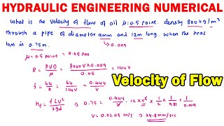 Fluid Mechanics Hydraulic Engineering Numerical velocity of flow head loss flow through pipe [upl. by Notsirt]