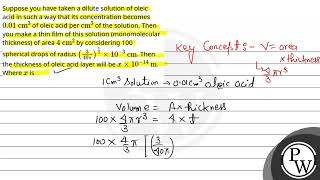 Suppose you have taken a dilute solution of oleic acid in such a way that its concentration beco [upl. by Neoma449]