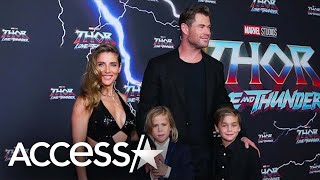 Chris Hemsworth amp Elsa Patakys Twins Join ‘Thor’ Premiere Red Carpet [upl. by Eillit985]