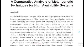 A Comparative Analysis of Metaheuristic Techniques for High Availability Systems [upl. by Cirde]