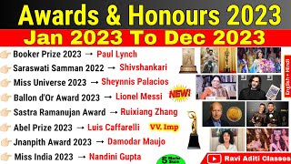 Awards and Honours 2023 Current Affairs  पुरस्कार एवं सम्मान 2023  Jan to Dec 2023 Awards Puraskar [upl. by Francis]