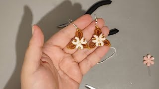 Tutorial pendientes 3D frivolite con aguja Tatting lace with needle 3D earings tutorial [upl. by Eduino]