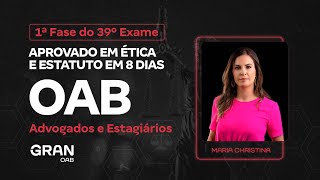 1ª fase do 39º Exame OAB  Aprovado em Ética e Estatuto  Advogados e Estagiários [upl. by Notlem]