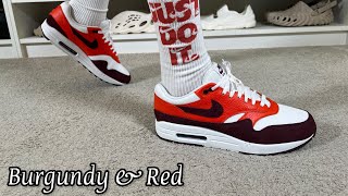 Nike Air Max 1 Burgundyamp Red Reviewamp On foot [upl. by Schoening]