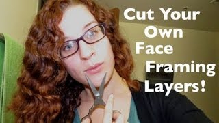 Cutting Curly Side Bangs  Face Framing Layers Yourself [upl. by Goat]