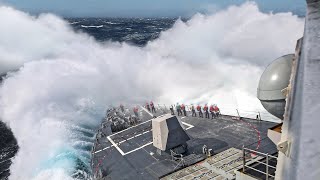 US Billion  Warship Battles Monstrous Waves During Rough Weather at Sea [upl. by Refinne]