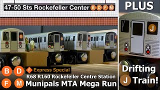 Munipals MTA R68 R160 Rockefeller Centre Station Subway Run  R32 J Train caught drifting [upl. by Onyx]