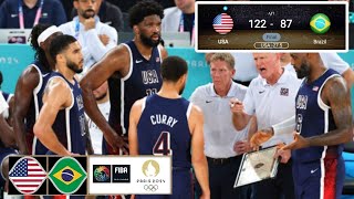 USA vs Brazil Mens Basketball  Live Highlights  2024 Olympics 682024 [upl. by Athalia420]