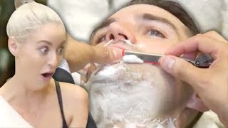 Trying a Straight Razor Shave amp Ear Hair Removal at the Barber Beauty Trippin [upl. by Dumm]