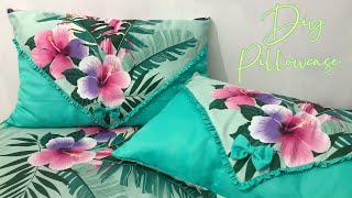 How To Make A Simple Pillowcase  Pillow cover with design  Full Tutorial For Beginners [upl. by Verena280]