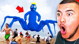 SPIDER RAINBOW FRIENDS APERÇU DANS LA VRAIE VIE  Blue le Monstre Roblox attaque la Plage Horreur [upl. by Ecerehs]