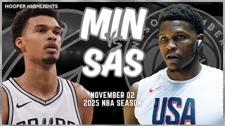 Minnesota Timberwolves vs San Antonio Spurs Full Game Highlights  Nov 2  2025 NBA Season [upl. by Lawtun]