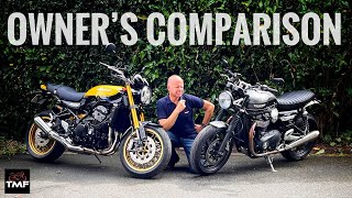 Kawasaki Z900RS SE vs Triumph Speed Twin 1200  Owners Retro Motorcycle Showdown 4K [upl. by Sholley]